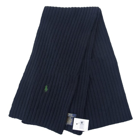 NEW Polo Ralph Lauren Ribbed Scarf!  Navy With Green Signature Polo Player  Wool - Picture 1 of 1